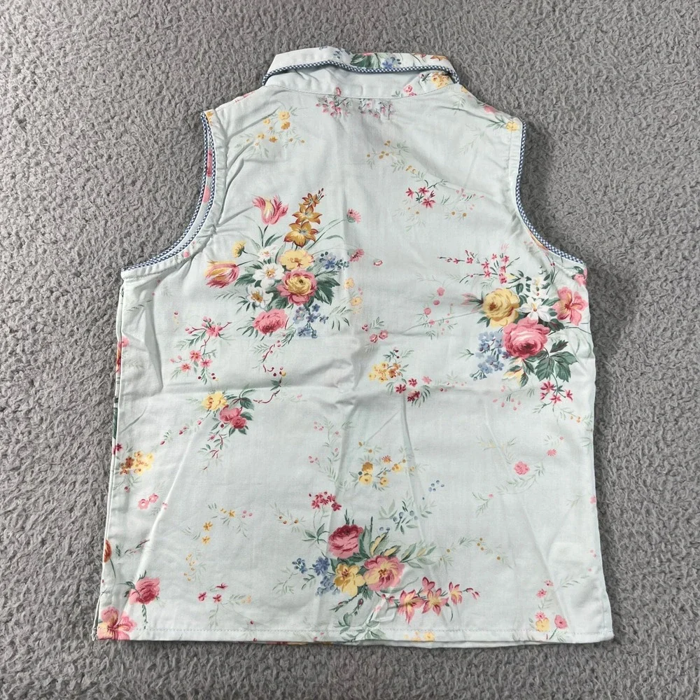 Ralph Lauren Avignon Shirt Girls 6X Mint Green Floral Sleeveless Cotton Gingham‎
